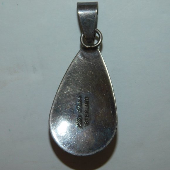 Ella Peter Sterling Silver Navajo Teardrop Pendant With Obsidian Cabochon - Picture 3 of 5
